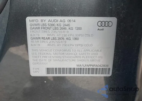 2015 Audi Q5 2.0T Premium из США, поврежденный, VIN WA1LFAFP6FA042806